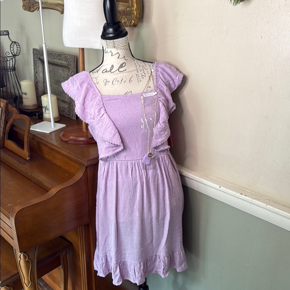 Purple Ruffled Tiered Ruffle Swiss Dot  Dress NWT 58.00